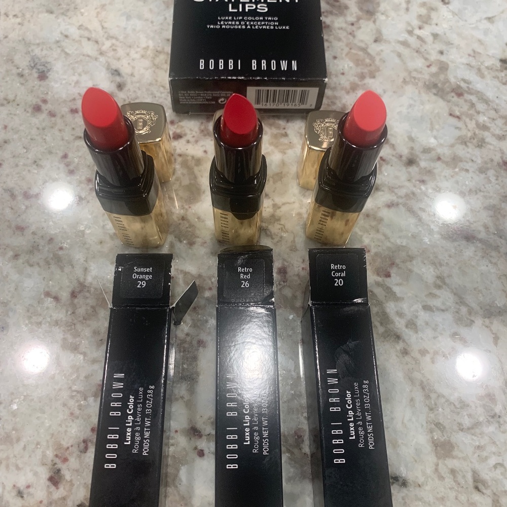 NWOT Bobbi Brown Statement Lips Luxe Full Size Lip Color Trio